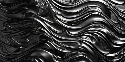A black and white depiction of a metallic surface with undulating waves and subtle light play reflecting off its texture.