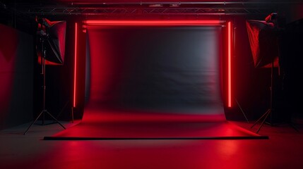Sci Fi Neon Lights Alien Spaceship, stage with red curtains