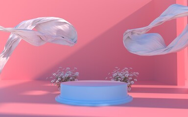 Natural beauty podium backdrop with cloth scene. 3d rendering.
