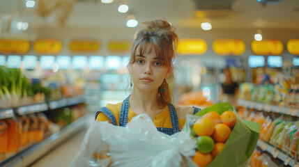 Portrait of woman afet shopping in a supermarket