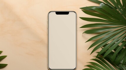 Mockup of an Iphone Next to Plant on Table