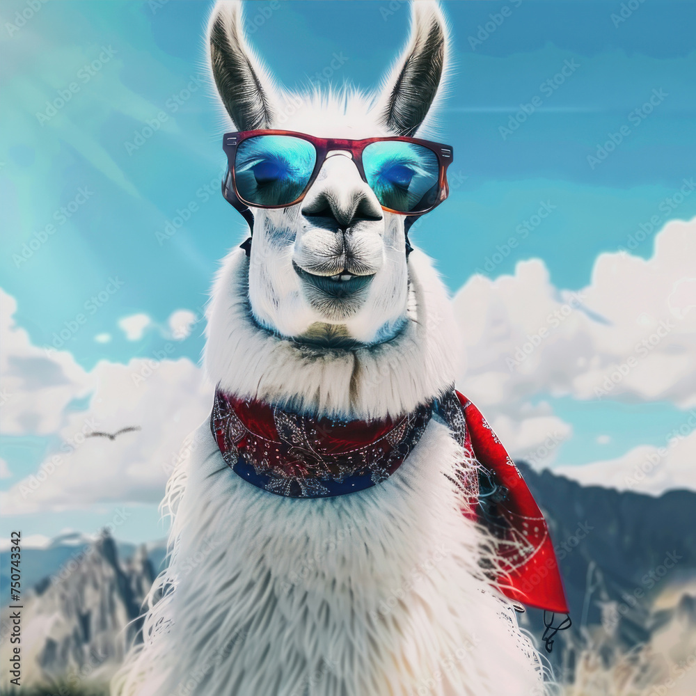 Canvas Prints Lama with glasses and a scarf around his neck
