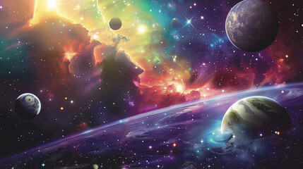 Obraz na płótnie Canvas Colorful space with planet background 