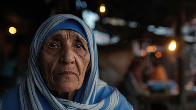 Picture of a poor elderly Indian woman Mother Teresa's Mercy and Charitable Mission Emphasize the difference between hardship and pity.