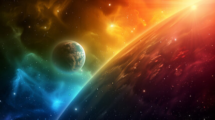 Colorful space with planet background 