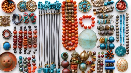 DIY jewelry making components including beads, wires, and tools on a white background, highlighting handcrafted accessories