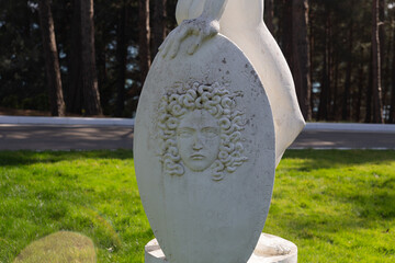 Sights, sculptures, nature and animals of the Aivazovskoye Park in the village of Partenit. Crimea,...