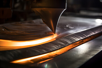 The Industrial Ballet: Artistic Depiction of a Metal Sheet Being Mechanically Bent in a Manufacturing Workshop