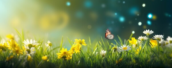 Butterfly Flying Over Field of Flowers