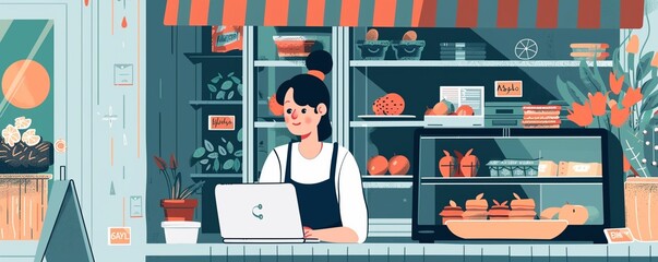 A professional on a lunch break making quick purchases using an AI assistant on their laptop streamlining their busy day