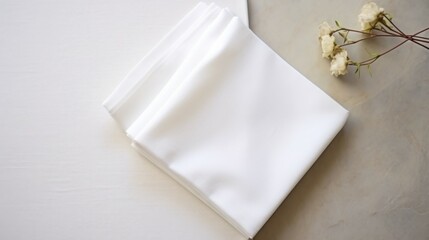 White Napkin and Flowers on Table