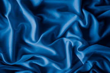 Blue Satin Silk Fabric Texture with Smooth Luxury Wave Design
