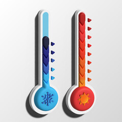 3D thermometer icon set hot cold vector white background