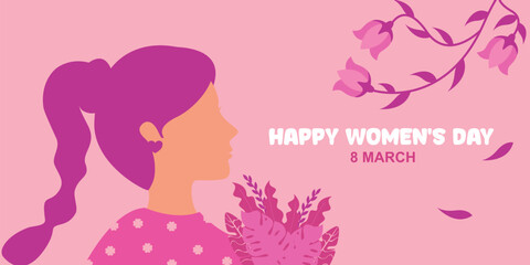Illustration of a woman's silhouette with minimalist leaf decoration celebrating International Women's Day