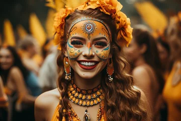 Foto op Plexiglas  Festival in Latin American countries. People organize carnivals, decorate altars with marigolds, wear themed costumes and put on appropriate makeup © anwel