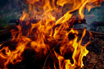 Close-up of the hot flames