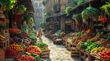 fruits and vegetables at street market