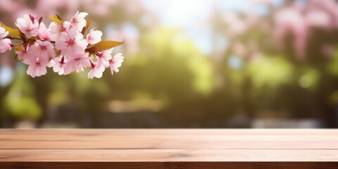 Wooden Table With Vase of Pink Flowers