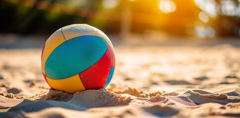 Colorful beach volleyball shining under the bright sun in a vibrant seaside setting