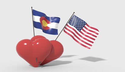 Cuori uniti da una bandiera Colorado e bandiera USA