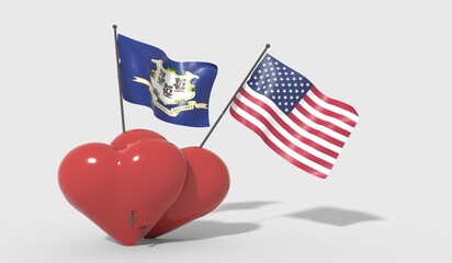 Cuori uniti da una bandiera Connecticut e bandiera USA