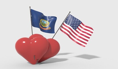 Cuori uniti da una bandiera Idaho e bandiera USA