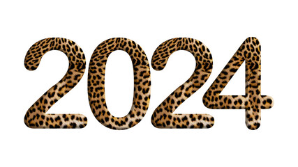 2024, year theme design made from leopard fur or skin isolated on transparent background, PNG, suitable for template design
