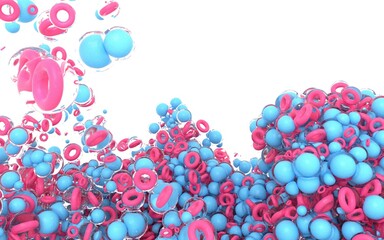 Abstract 3d blue and pink particles isolated on white background