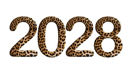 2028, year theme design made from leopard fur or skin isolated on transparent background, PNG, suitable for template design