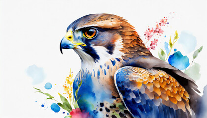 Watercolor illustration of Falcon bird. Wild animal. Hand drawn art. - obrazy, fototapety, plakaty