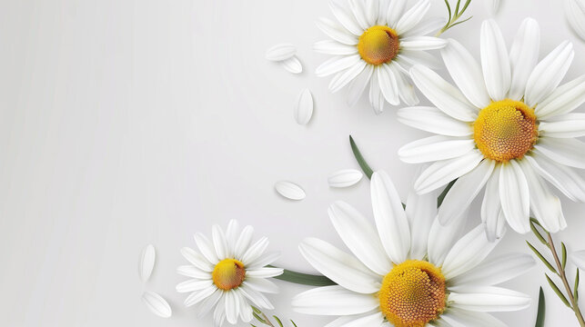 Daisy flower on white background with copy space 