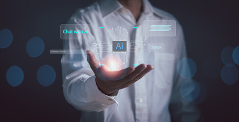 Ai technology Chat bot Chat with AI Artificial Intelligence ,man using command prompt for generates...