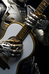 Robot Holding Guitar. AI music concept. AI generated - 750751135