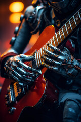 Robot Playing Guitar Close Up. AI generated - 750751170