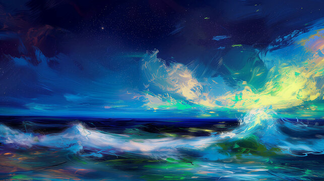 A picture of the sea painted with watercolors.