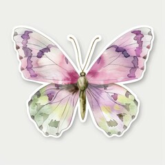 Butterfly, Pink, green and purple, delicate color, Sticker. 3d decorative elements for spring or Easter holidays. Suitable for promotions or website icons.