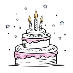 birthday cake with candles doodle, candles, cake, stars, celebration, 
