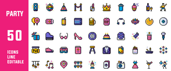 Fototapeta premium 50 Party and Celebration Line Icons Set Design