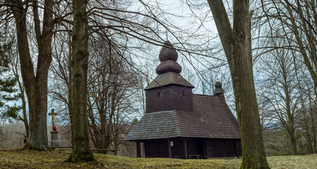 Old wooden church in Ruska Bystra, Slovakia.