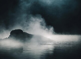 Naklejka premium Misty dark river at night in the swamp