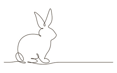 Easter bunny in single continuous one line style. Hand drawn cute silhouette rabbit vector illustration. Design for greeting card, label, poster
