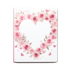 a card with pink roses in the shape of a heart on a transparent background png isolated