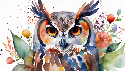 Gardinen Watercolor illustration of owl bird. Wild animal. Hand drawn art. © hardvicore