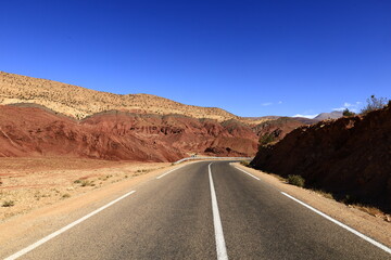 View on a road in the High Atlas which is a mountain range in central Morocco, North Africa, the highest part of the Atlas Mountains