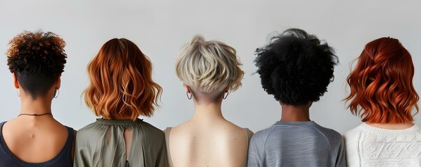 Textured Layered Bob Haircuts: Highlighting the Back for Added Detail a compilation of diverse individuals sporting textured layered bob haircuts with an emphasis on the back. Concept Bob Haircuts - obrazy, fototapety, plakaty