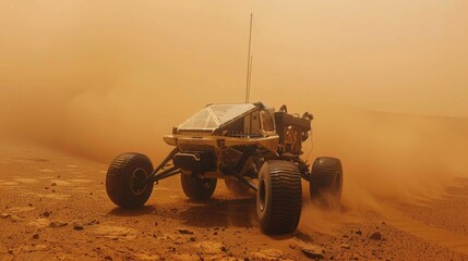 Rugged Research Rover Enduring Martian Dust Storm: Data Collection in Harsh Weather
