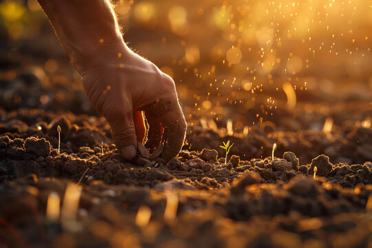 young plant seeding on the soil, in the style of tranquility