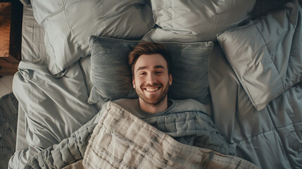 Fototapeta premium Man in a bed. 