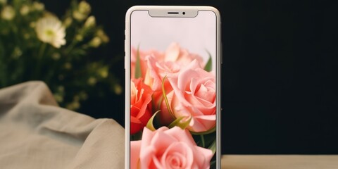 Cell Phone Showing Picture of Roses