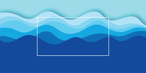 Blue gradient fluid liqid flowing wave abstract background, 3d papercut style design.